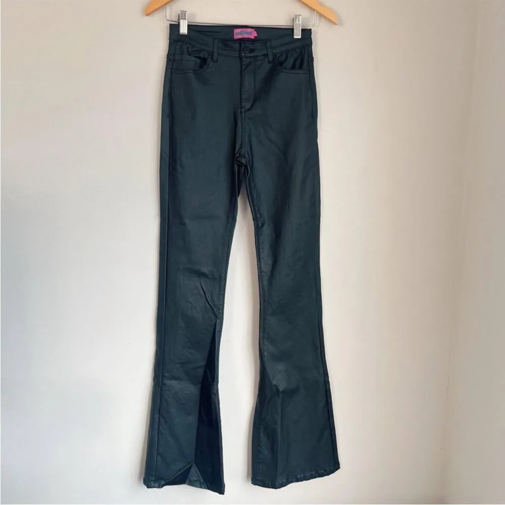 Edikted Luna Faux Leather Flare High Rise Pants Black Size Small - Image 3