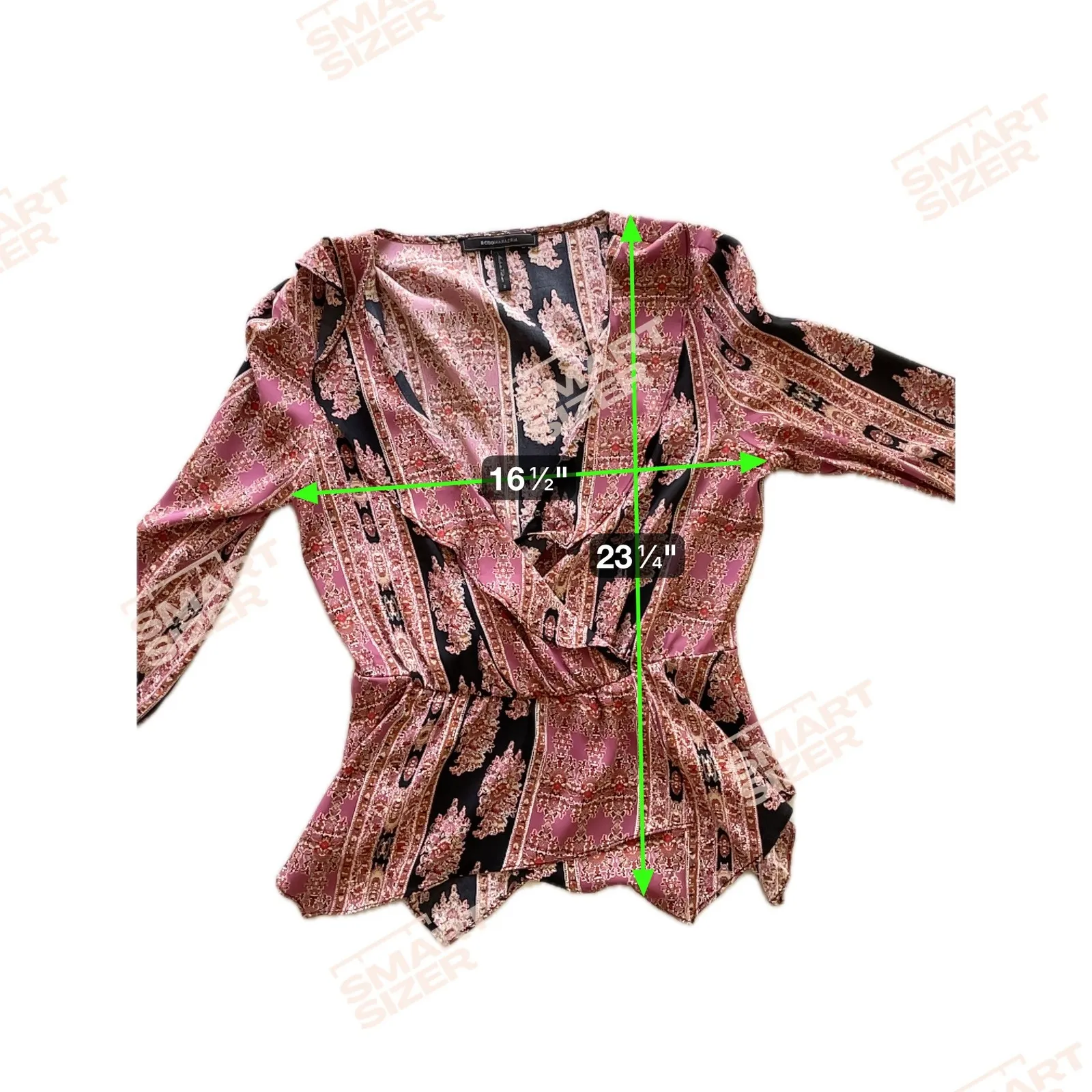 BCBGMAXAZRIA Womens Paisley Ruffle Blouse Size S Pink Black Boho Office‎ Siren - Image 7
