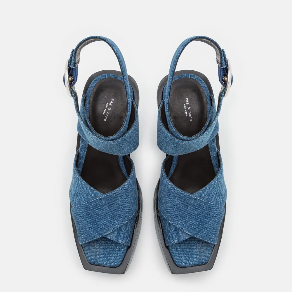 Rag & Bone Santiago Ankle Strap Platform Wedge Sandals Denim, Size 8.5/38.5 NWT - Image 5