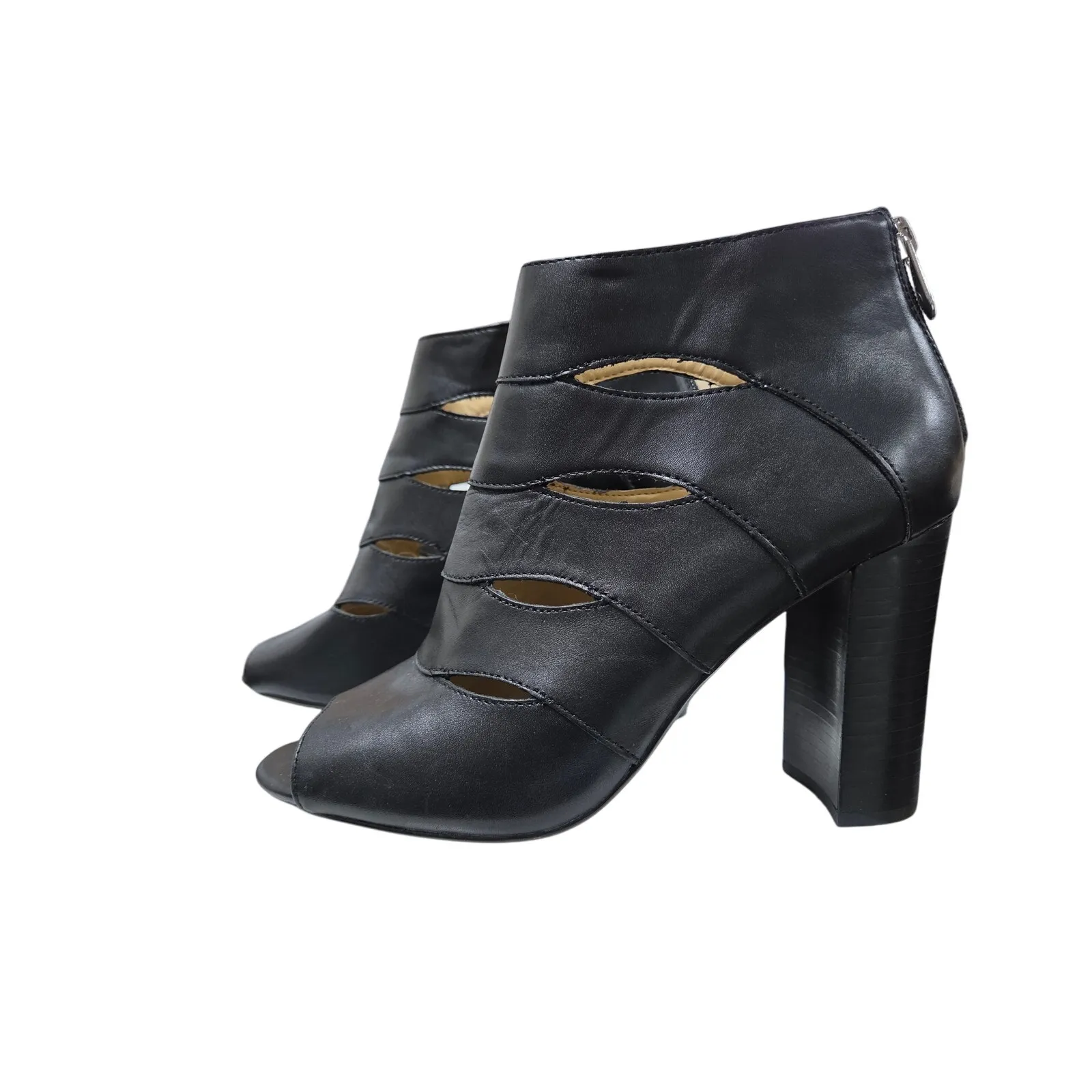 Adrienne Vittadini Black Cutout Peep-Toe Heels 9.5M Leather High Heel Dressy - Image 3