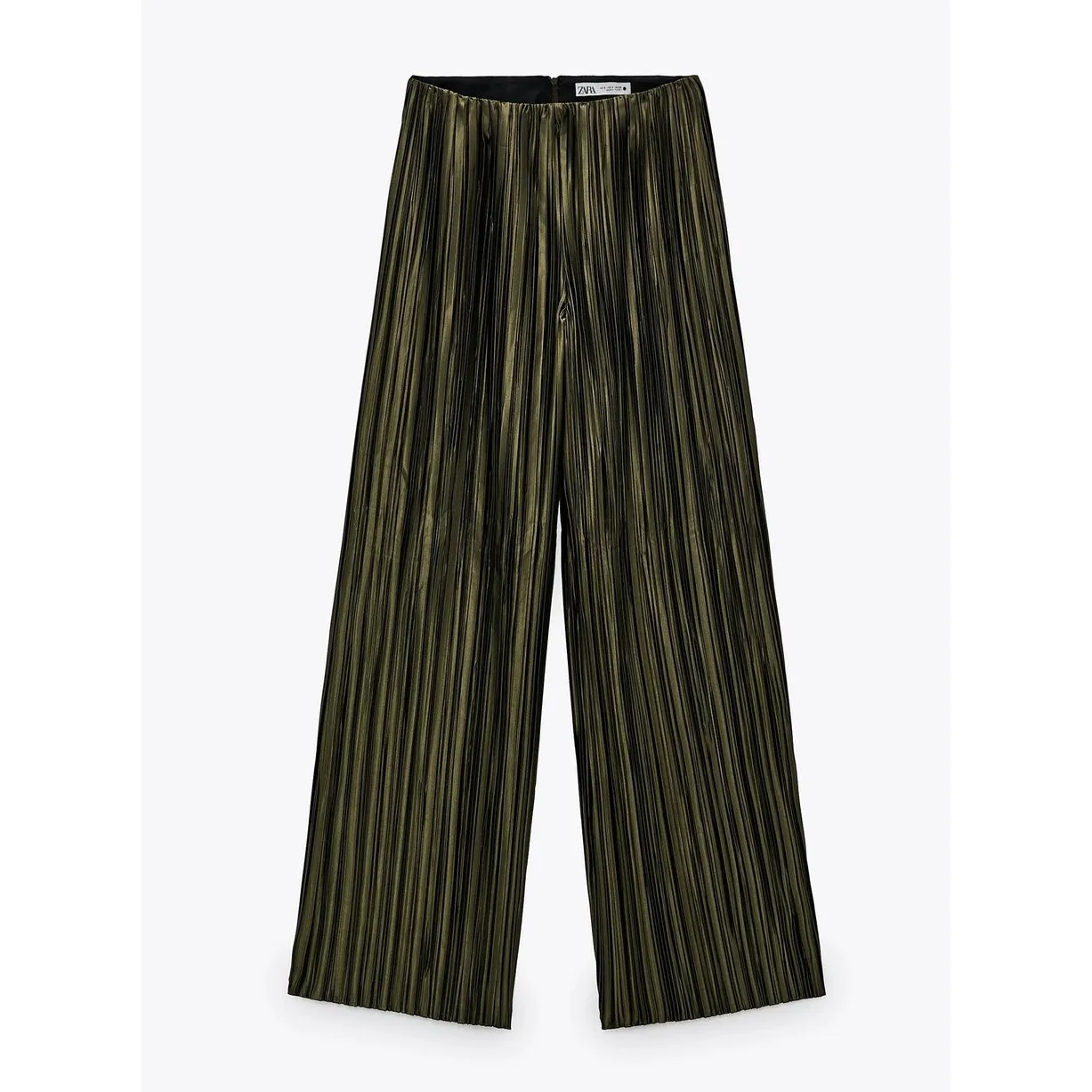 ZARA Wide Leg Pleated Plisse Pull On Pants Green Large - Image 5