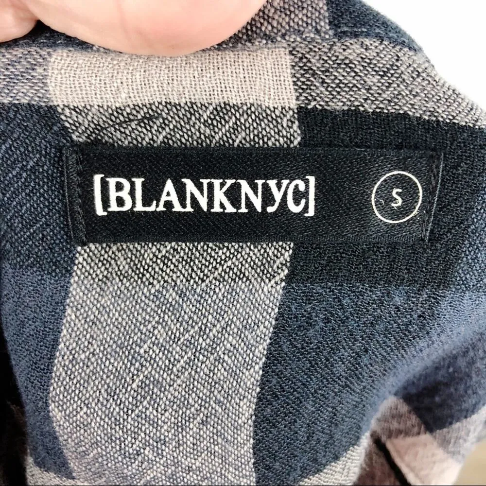 New Blank NYC Plaid Drape Front Faux Wrap Flannel Button Front Shirt Small - Image 12