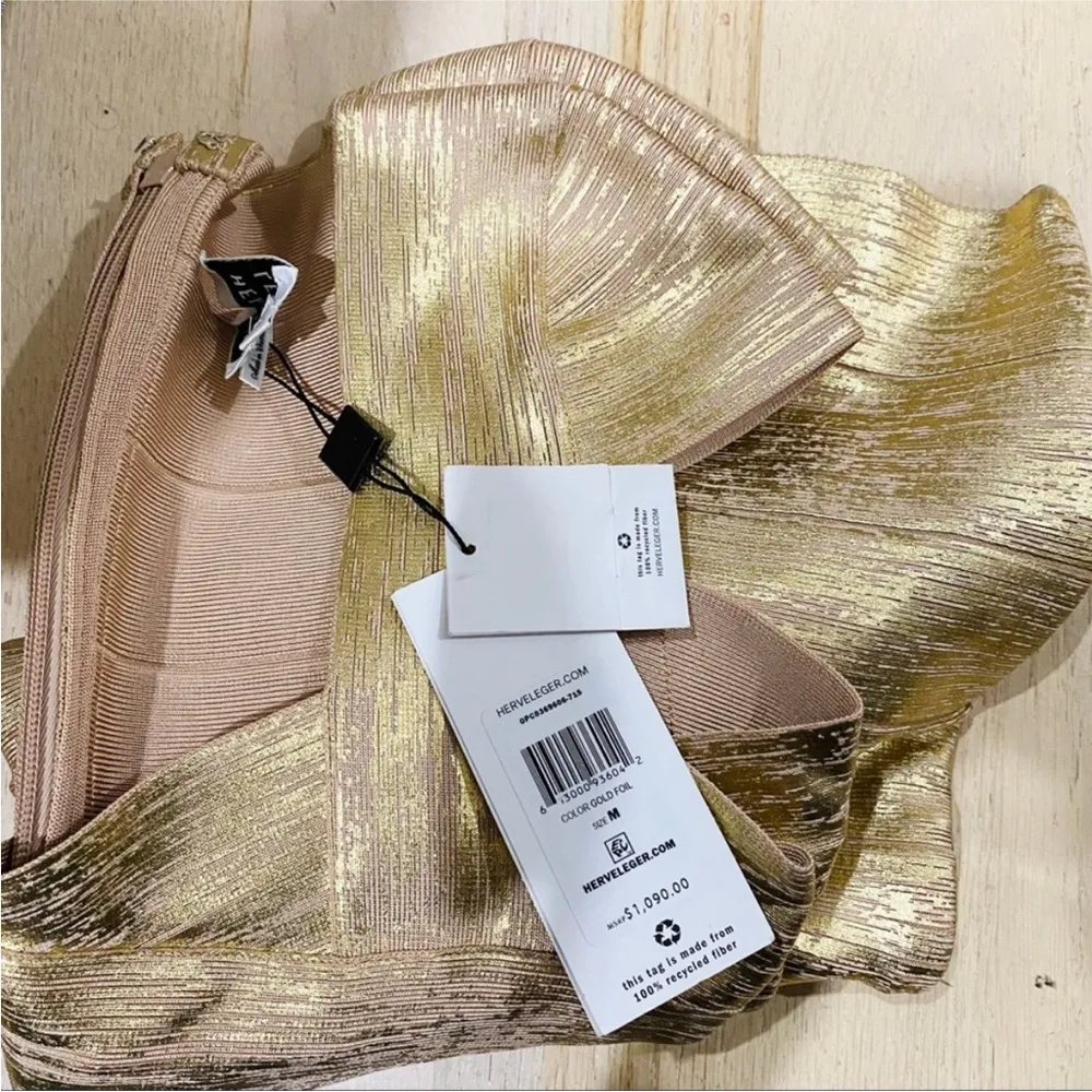 HERVÉ LÉGER Off-the-shoulder metallic bandage mini dress NEW - Image 6