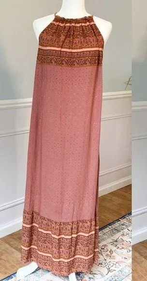 World Market Maxi Halter Dress Bohemian Flowy Rayon Lightweight Geometric Size M Size M - Image 1