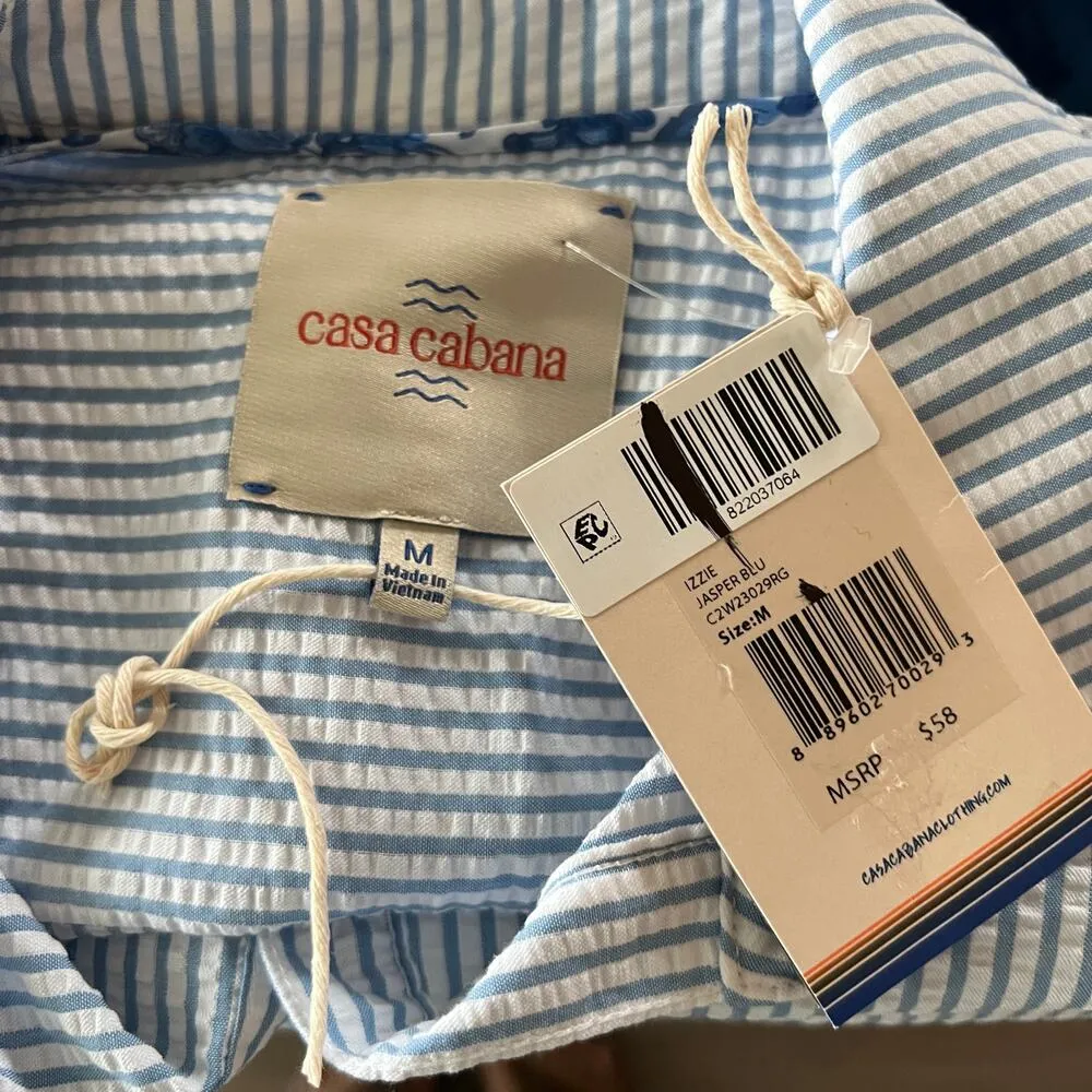 CASA CABANA Izzie Seersucker Striped Button Up Shirt Sz MD Blue White NEW TAGS Size M - Image 6