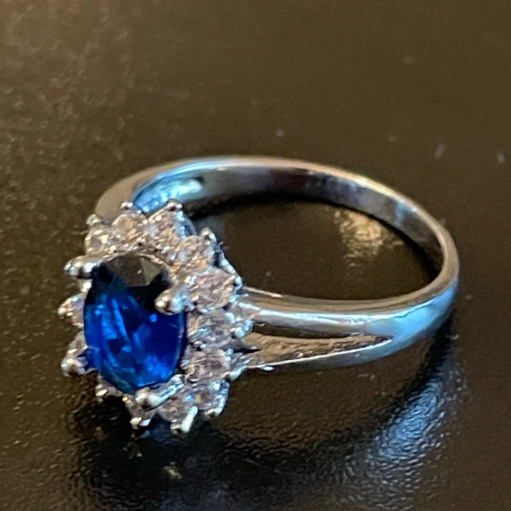 Blue sapphire silver plated ring size 8 - Image 3