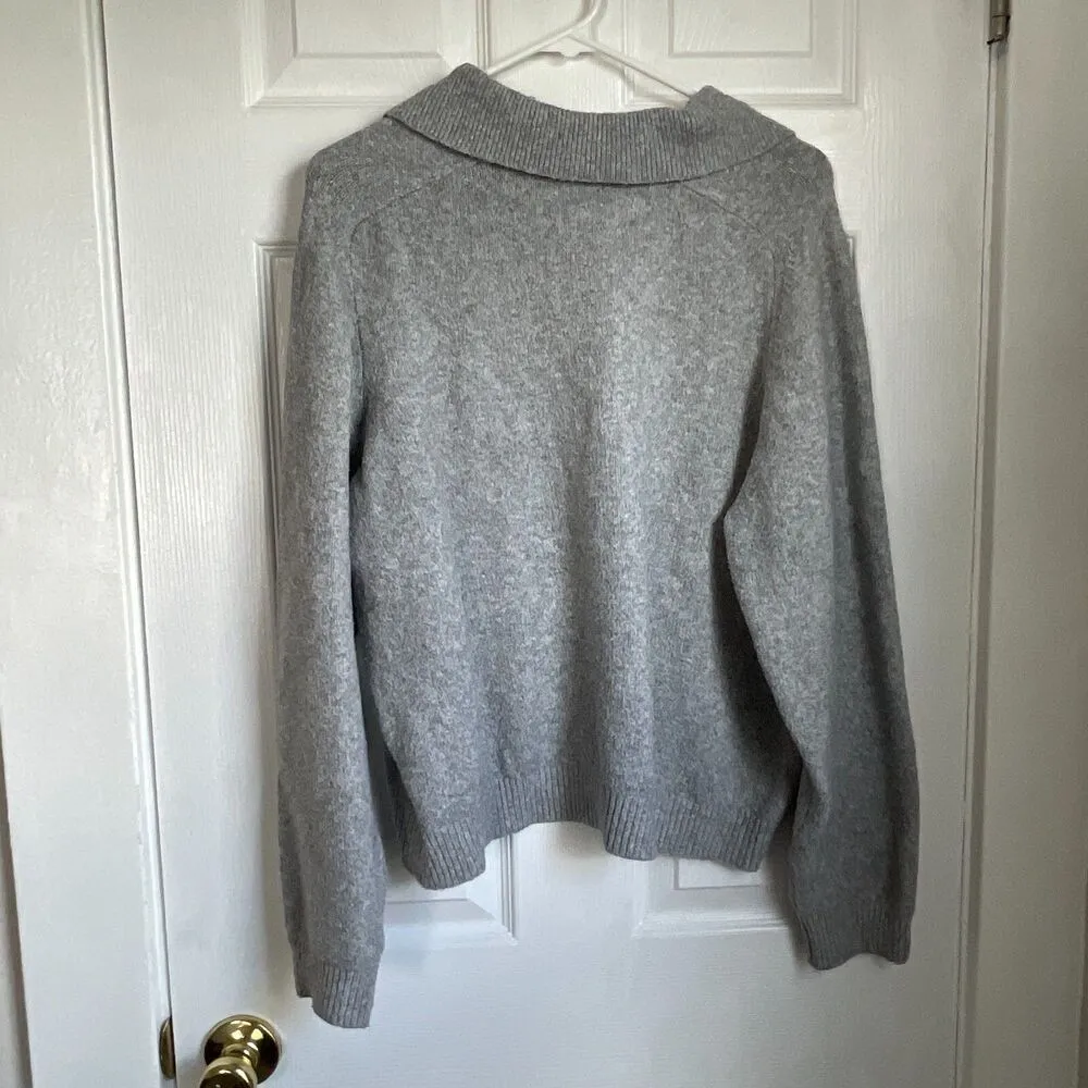 Pull & Bear quarter button collared long sleeve pullover sweater Sz L grey READ Size L - Image 4