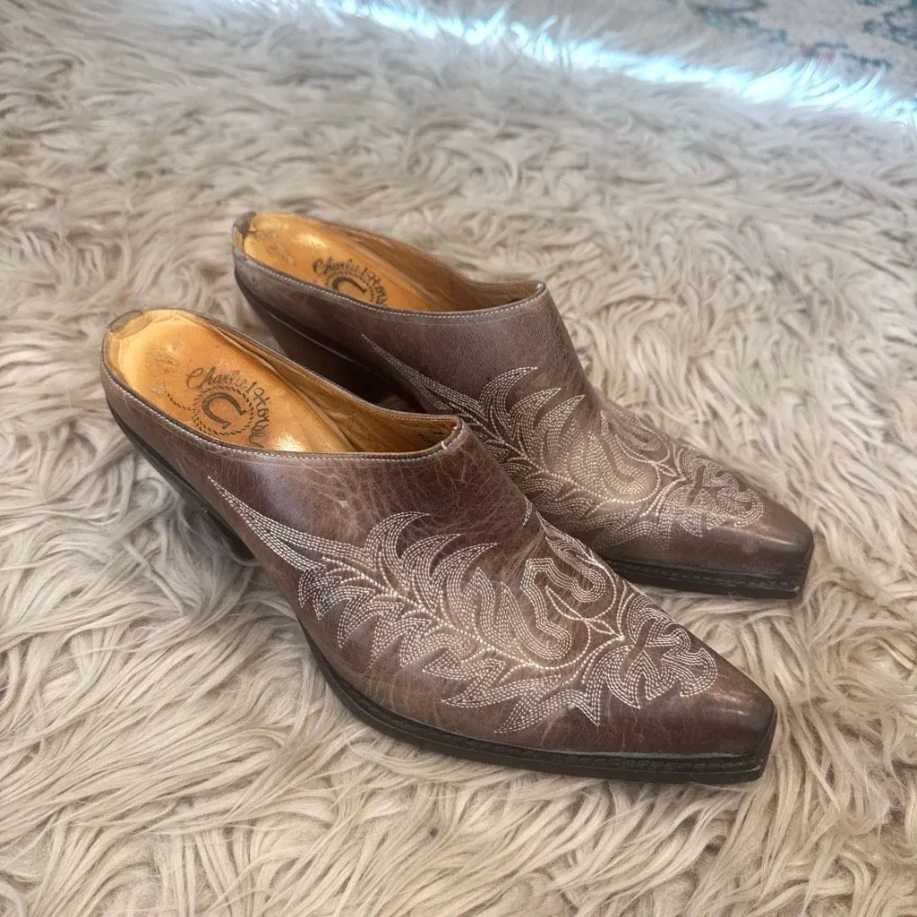 Charlie Horse western leather mules size 7.5 Brown - Image 3