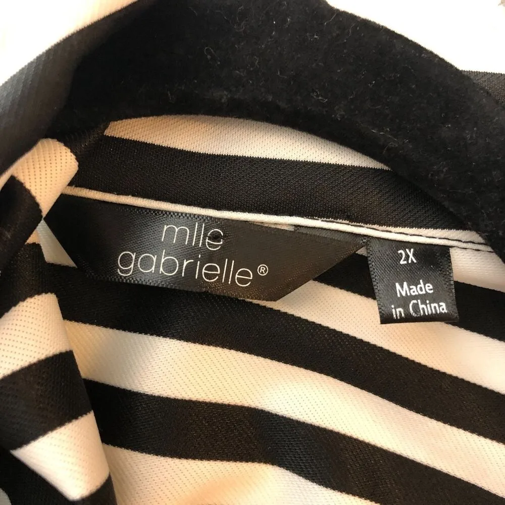 Mlle Gabrielle Shirt Dress Belted Short Sleeve Collar Striped Black White 2X - Image 3