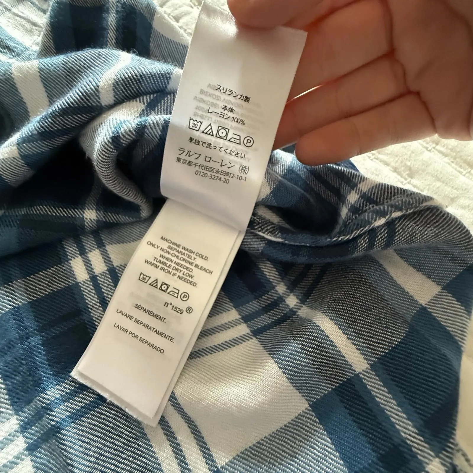 Lauren Ralph Lauren Button Up Collared Flannel Shirt Blue White Plaid Sz 3X - Image 7