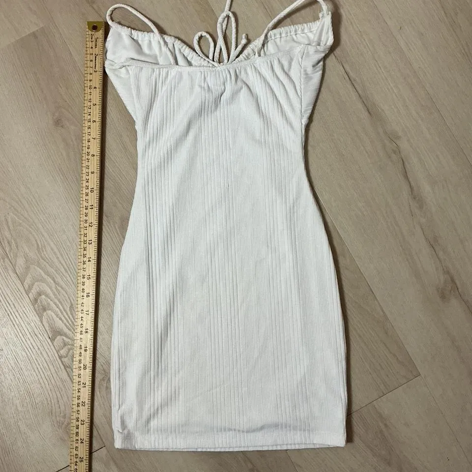 Windsor White‎ Ribbed Tie Front Mini Dress Spaghetti Strap Bodycon Summer - Image 5