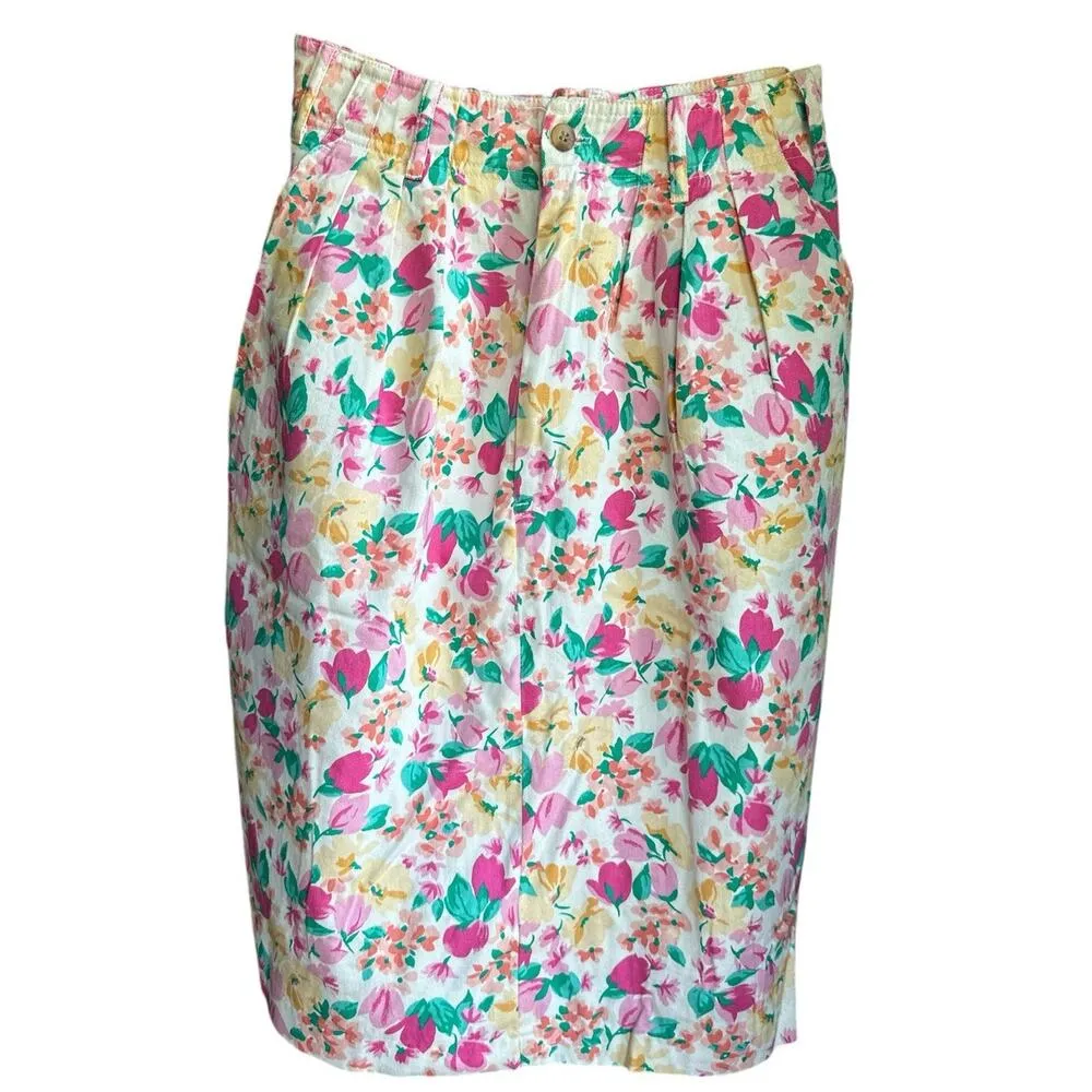 Vintage Hunt Club high waisted pleated floral, pockets, white, pink skirt size 8 - Image 2