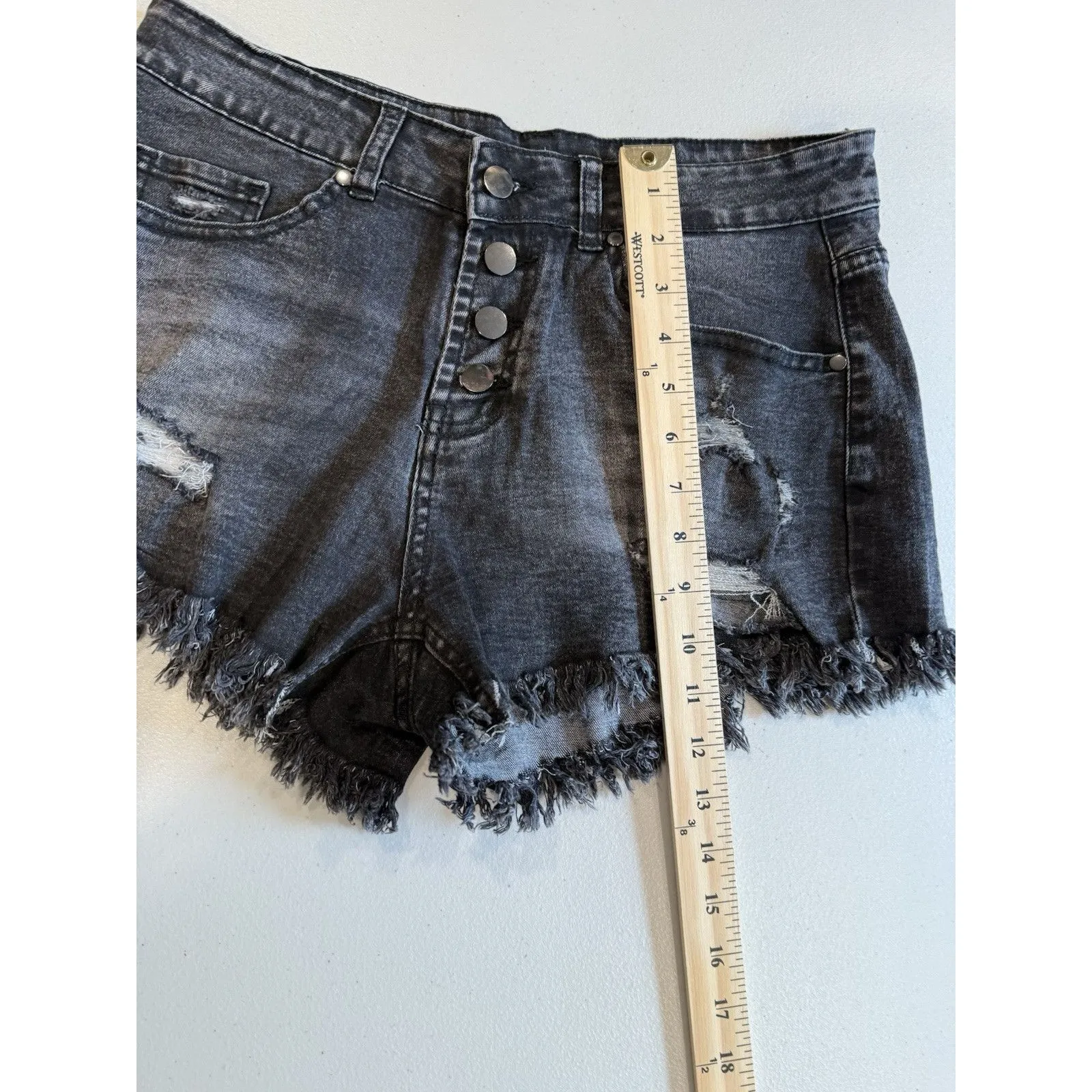 Raw Hem Shorts Women Medium Black Distressed Stretch Travel Grunge Punk Goth - Image 6