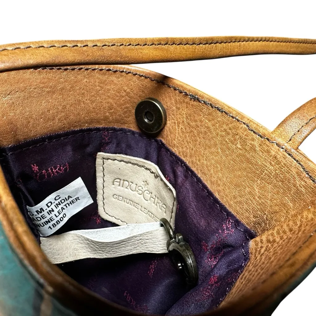 Anuschka Hand-Painted Leather Crossbody Bag | Abstract Multicolor Art Mini Purse - Image 6