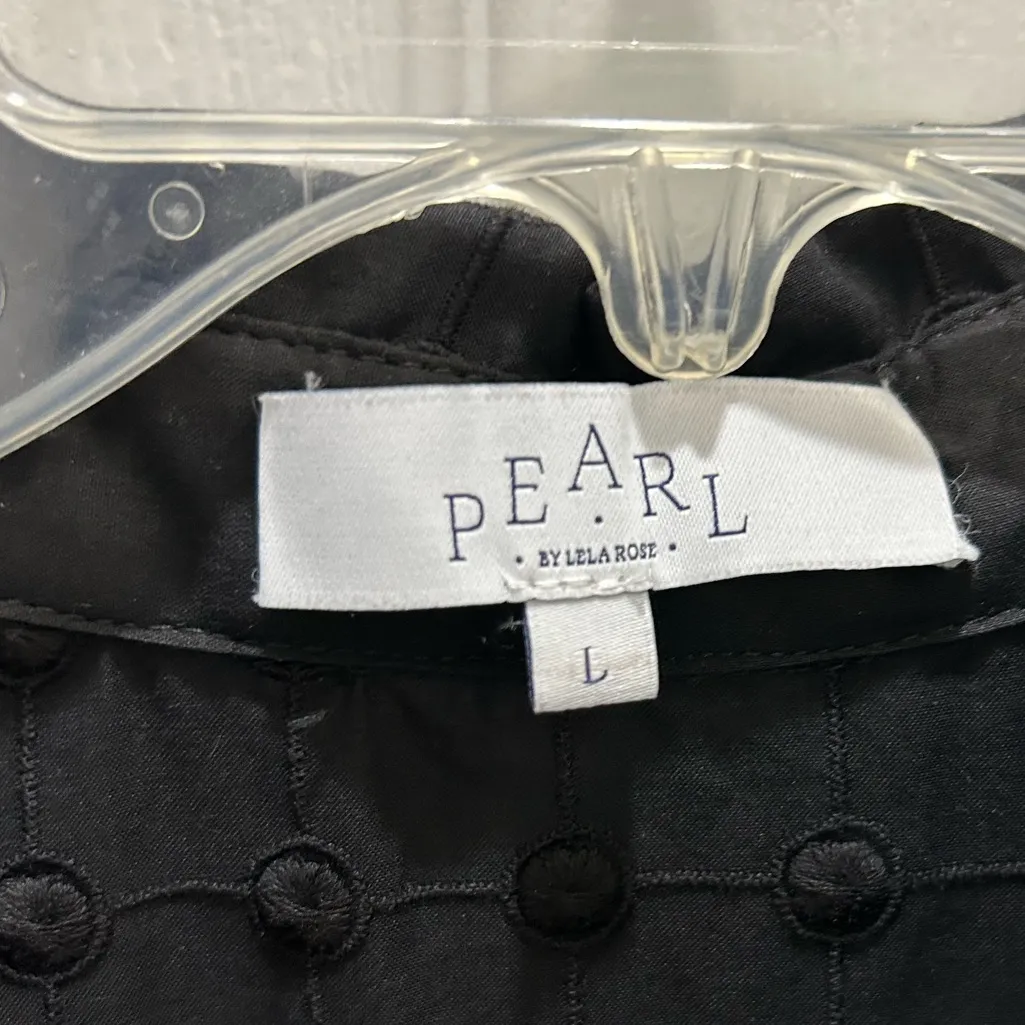 PEARL by Lela Rose Black Textured Button Down Black Shirt L Size L - Image 2