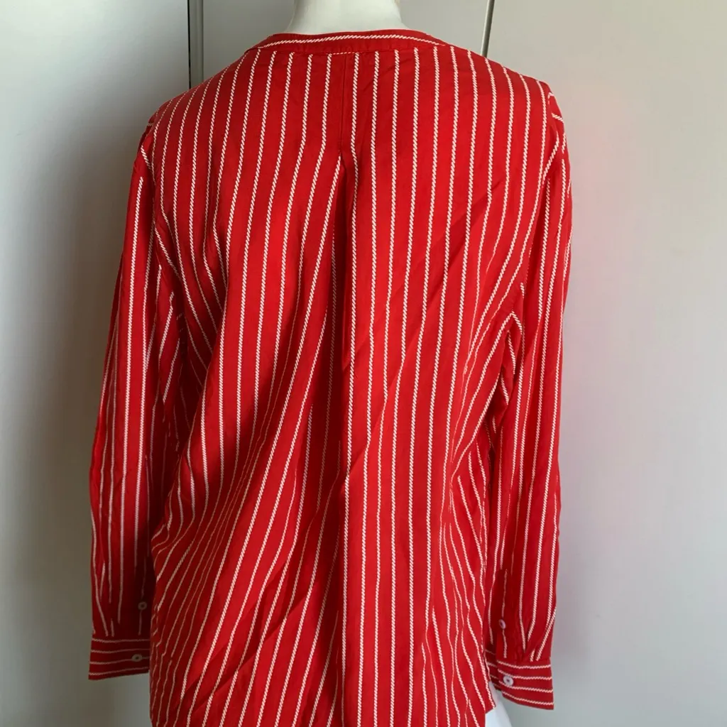 red long sleeve pullover striped v-neck blouse - Image 6