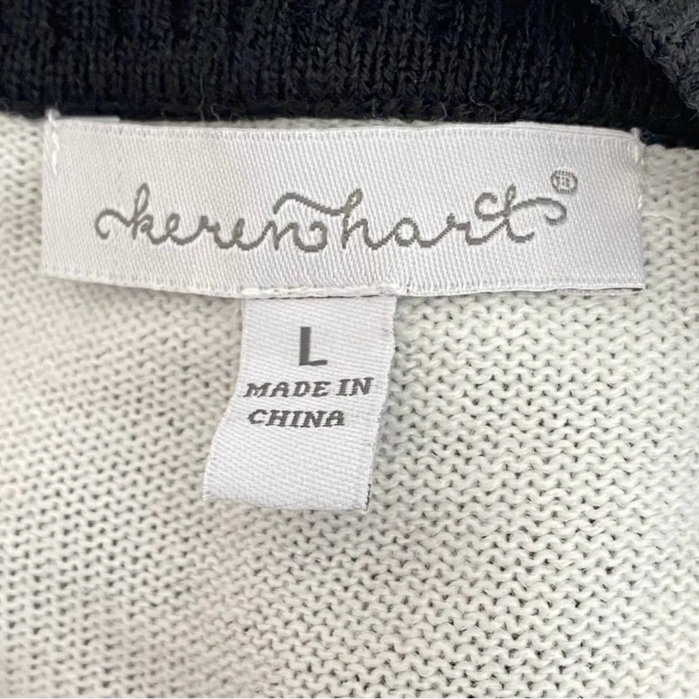 102. Keren Hart Striped White Gray Black Knit Sweater Dress Size L - Image 3