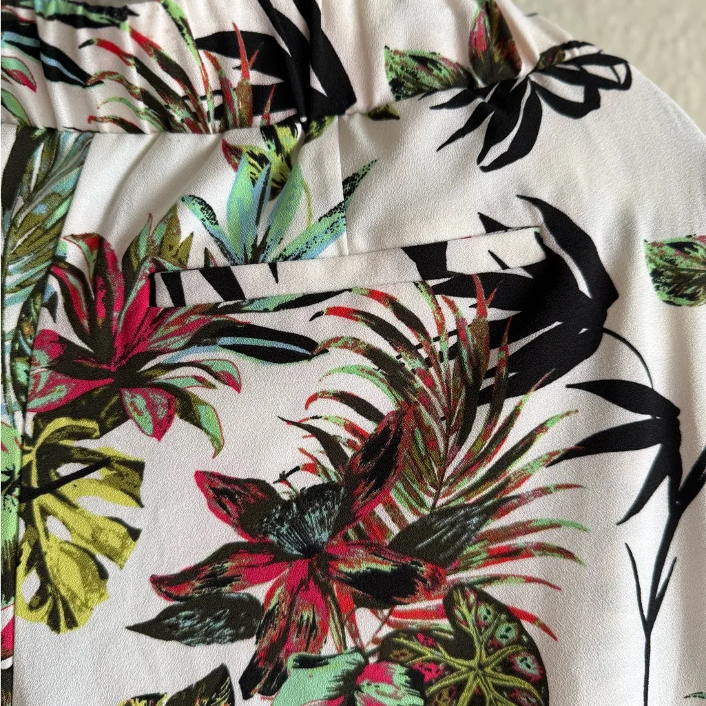 New York & Company Tropical Print Pants Size XS White - Image 6