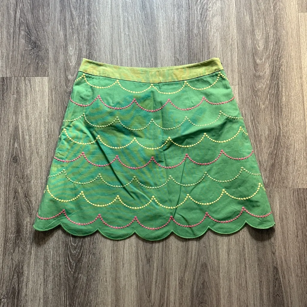 Boden Petite Skirt 10 Green and Pink Mini Imogen Scallop Casual Size 10P - Image 2