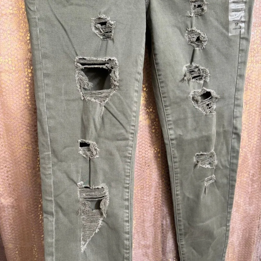 American Eagle Olive Green High Rise Jegging Distressed Skinny Jeans 12 NWT - Image 7