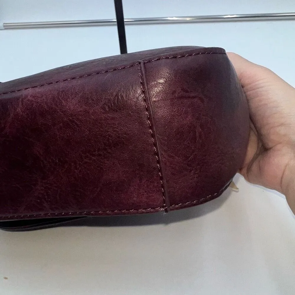 Madison West Faux Wine Leather Woven Flap Crossbody Bag - Image 6