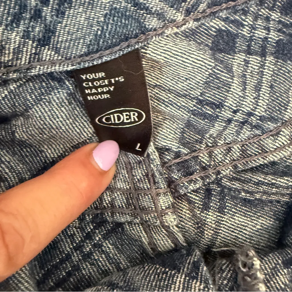 Cider Plaid Jeans Blue Denim Wide Leg Women’s Large Y2K - Image 3