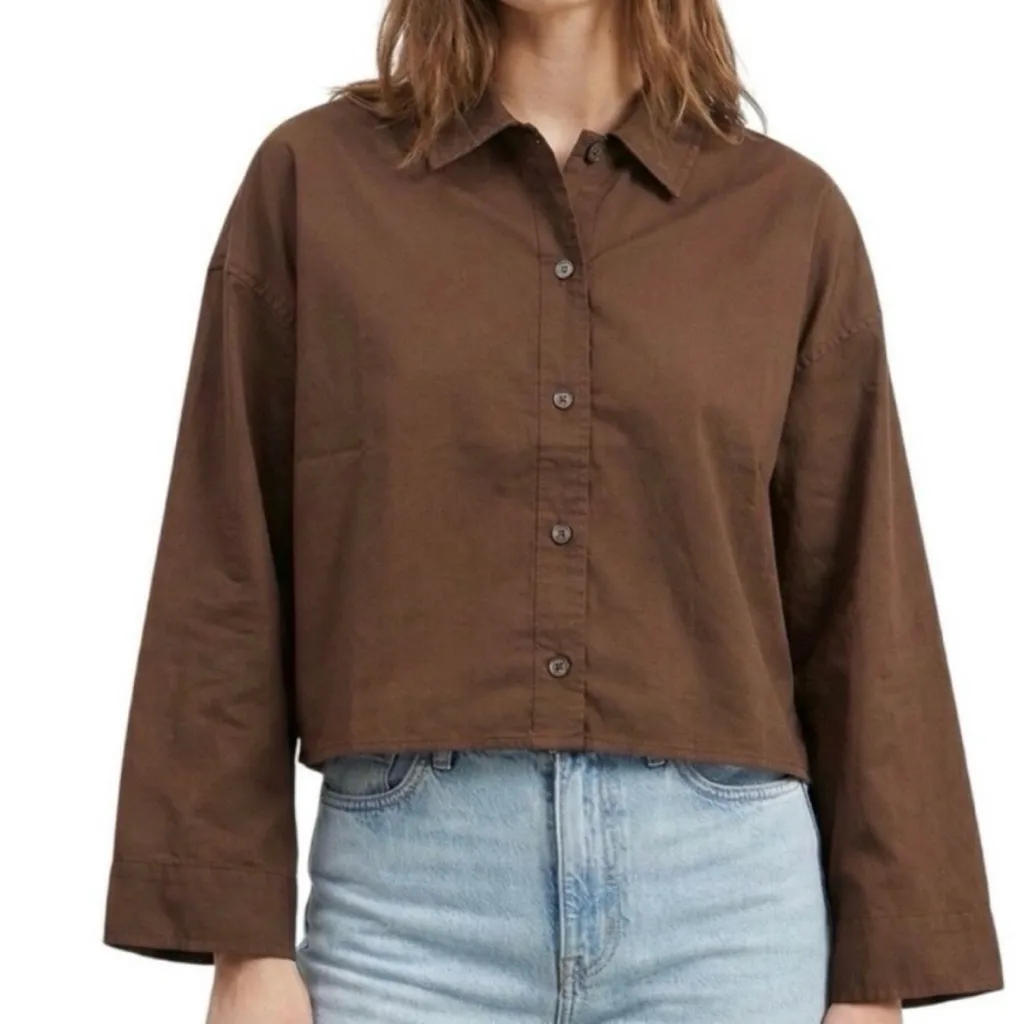 EVERLANE Orange Woven PJ Button Front Top - Image 2