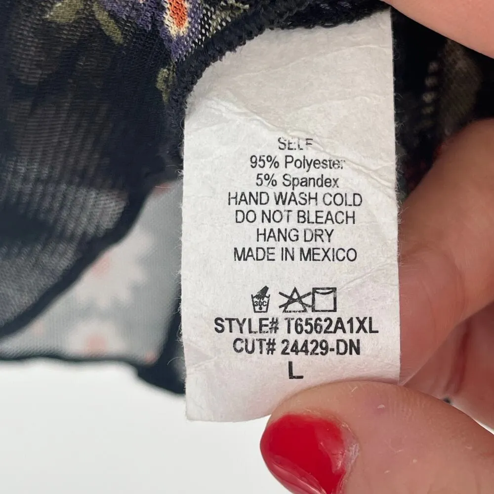 White Birch Long Sleeve Sheer Floral Mock Neck Top in Dark Floral Size Large - Image 4