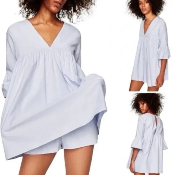 Zara Trafaluc Collection Babydoll Romper Mini Dress Pale Lavender Cotton Size M - Image 2