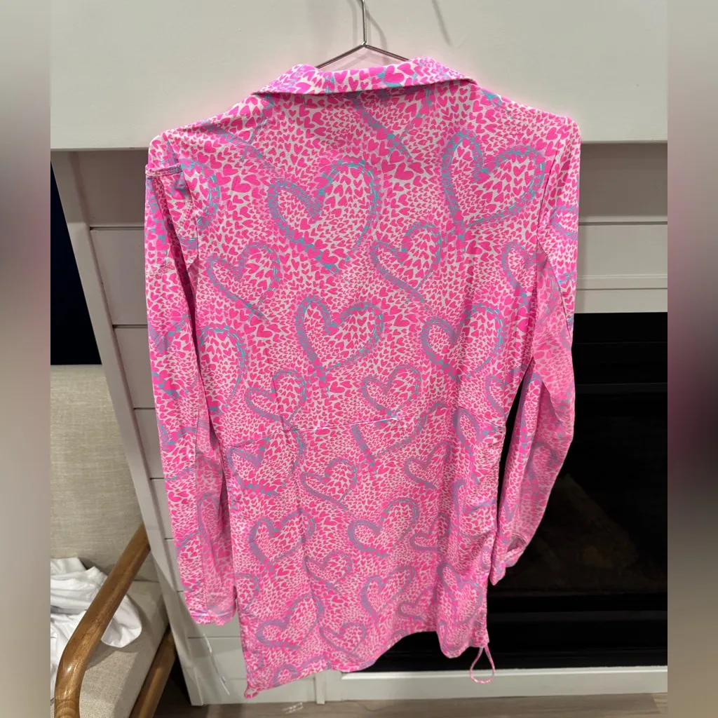 Beachtime By Lulu B Neon UPF + Cooling And Protecting Sun Dress XS Heart Print Pink - Image 6
