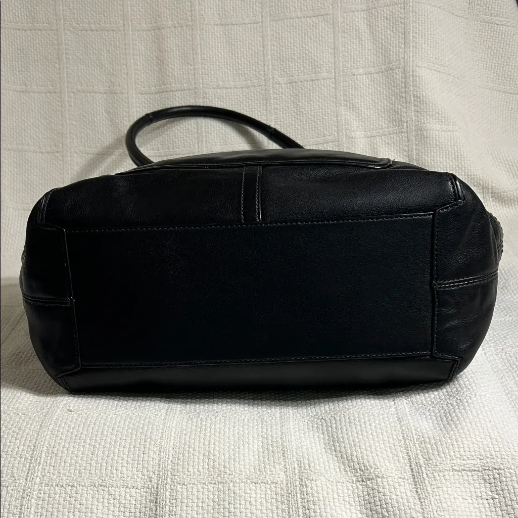 Coach F14383 Bleeker Black Leather Tote with Colorful Striped Interior - Image 4