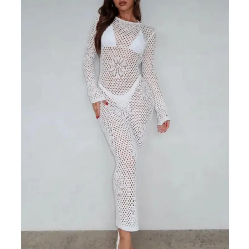 White Fox Maxi Dress Crochet Make Heads Turn Size XS Off White - Image 4