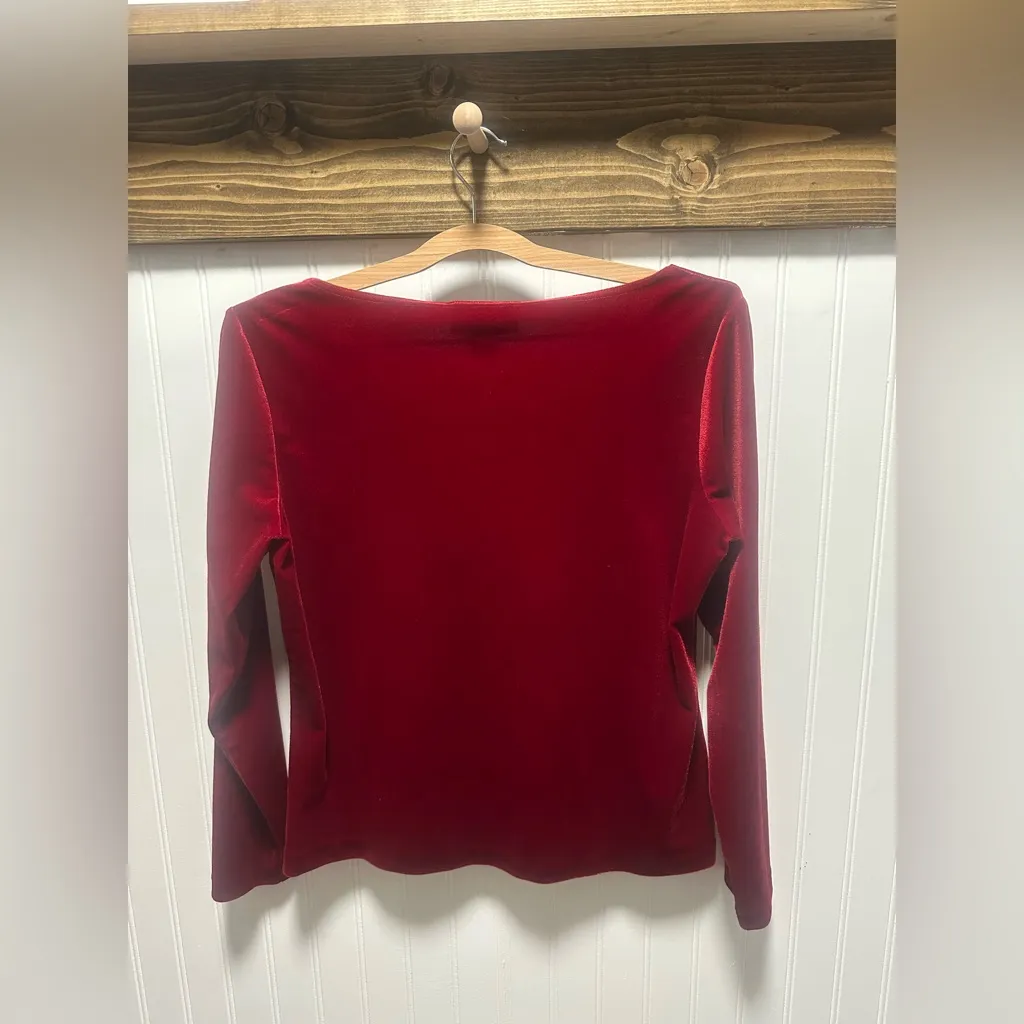 Red Velvet Velour Ballet Neck Long Sleeve Top Sz M WhimsygothValentines Day Love Size M - Image 2