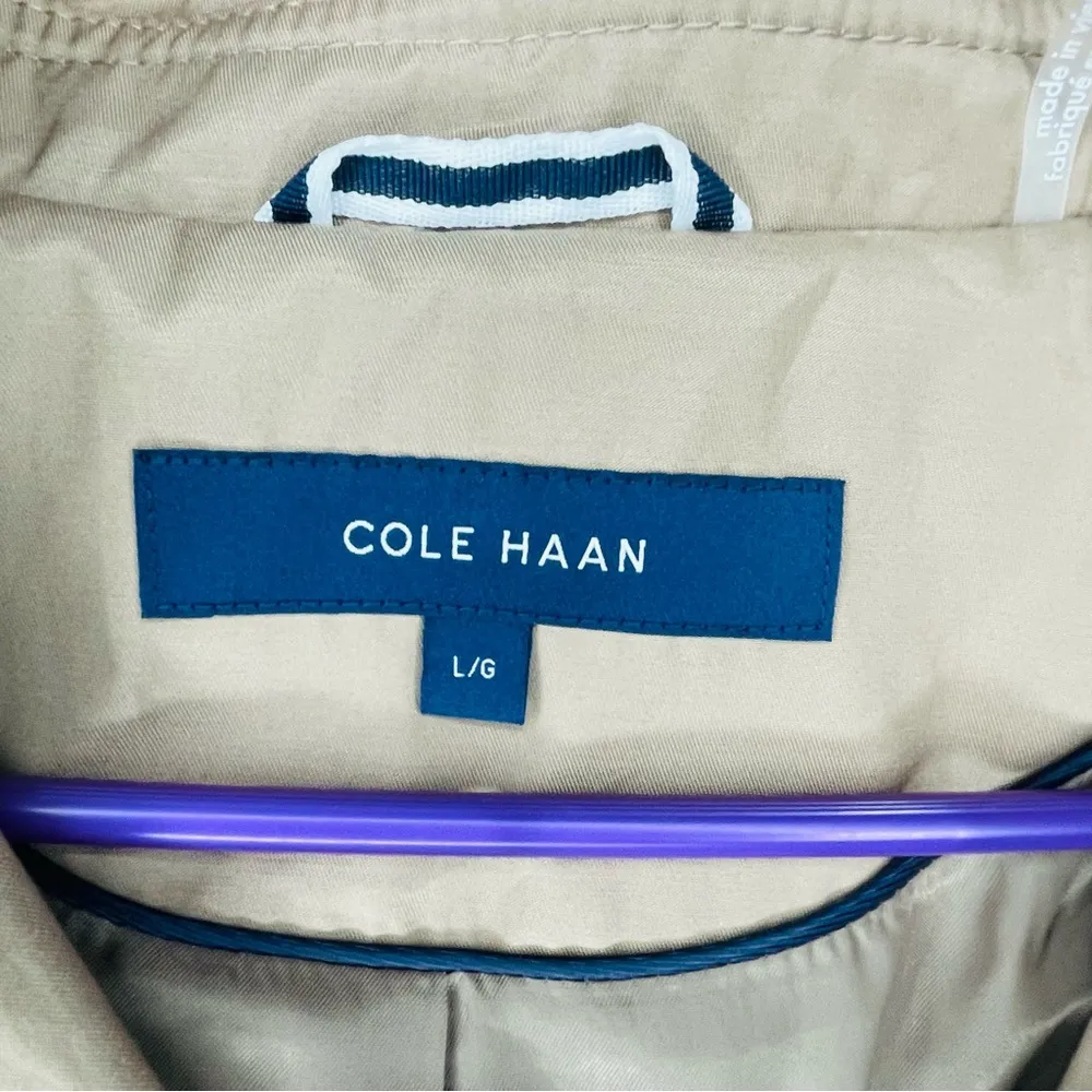 Nwt Cole haan khaki long belted hooded trench coat jacket double button front L - Image 6