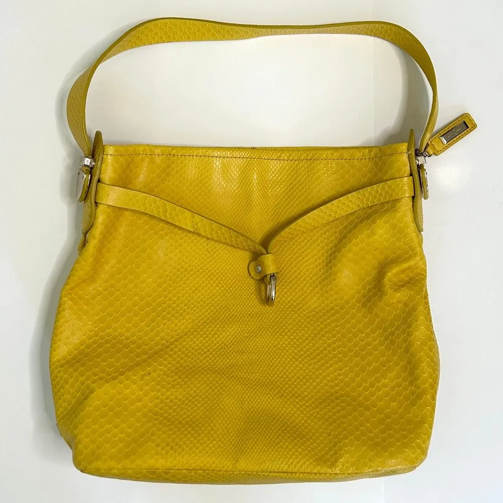 Cole Haan Casey Drawstring Hobo in Sunflower Yellow Snake Embossed - Image 3