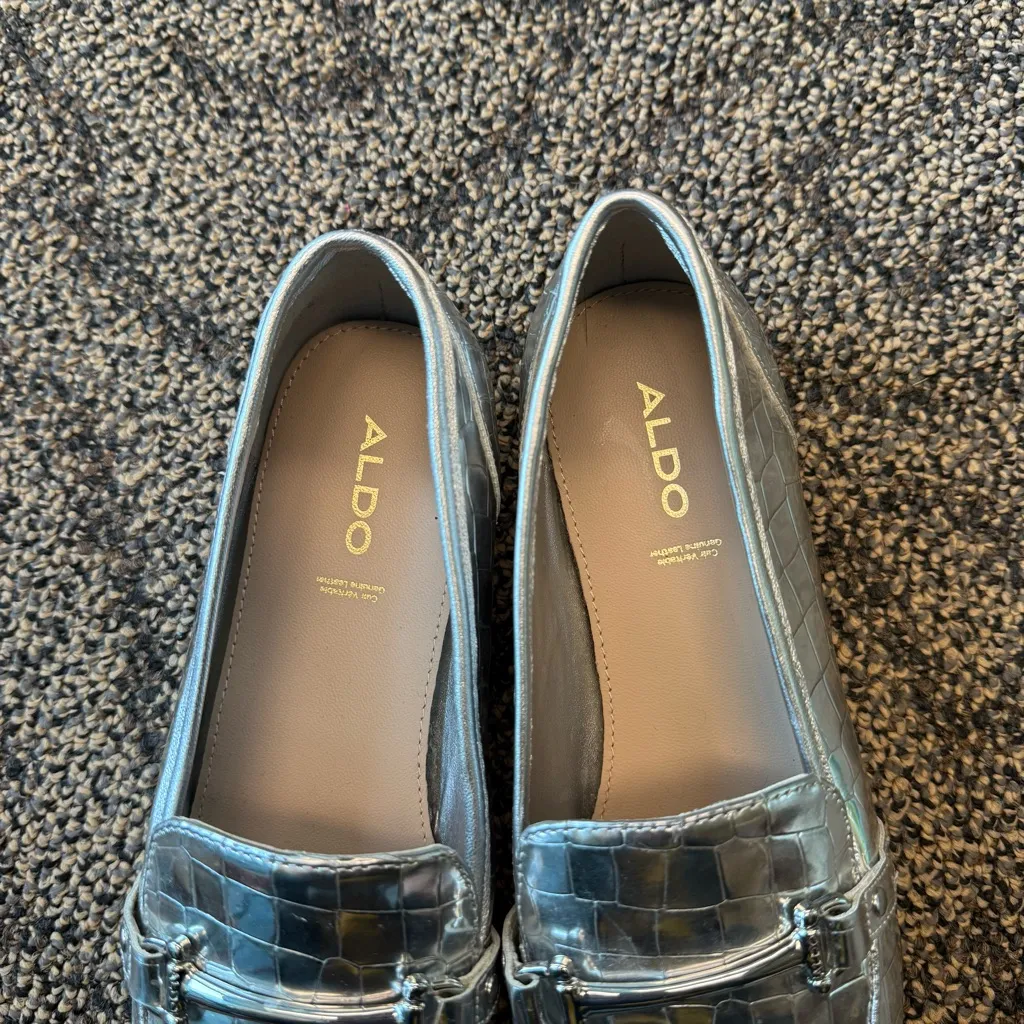 Aldo Astawia Leather Bit Silver Metallic Loafers - Image 2