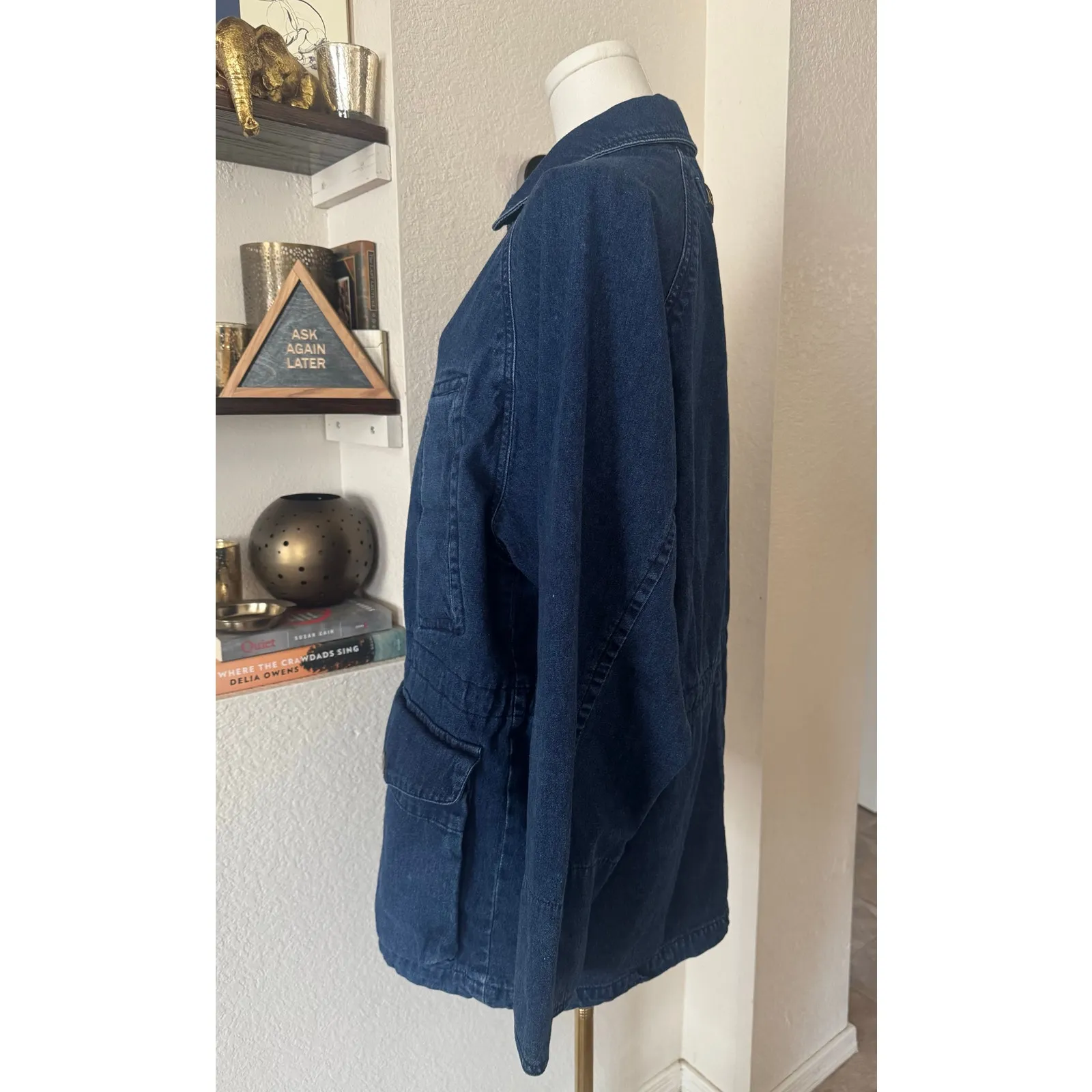 Mackintosh Denim Plaid Lined Relaxed Fit Vintage Barn / Chore Coat Size Small Blue - Image 5