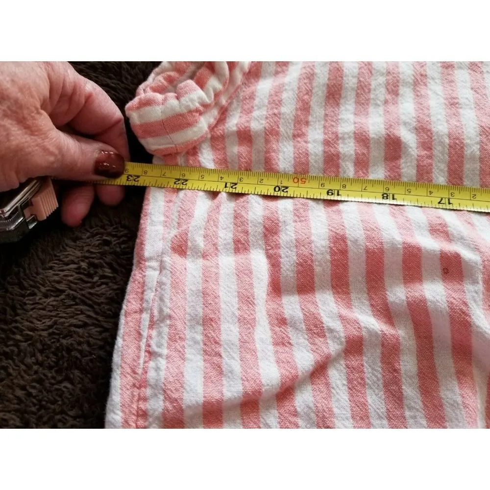 Sanctuary Short Sleeve Button Front CropShirt Red White Striped Linen Blend (S) - Image 6