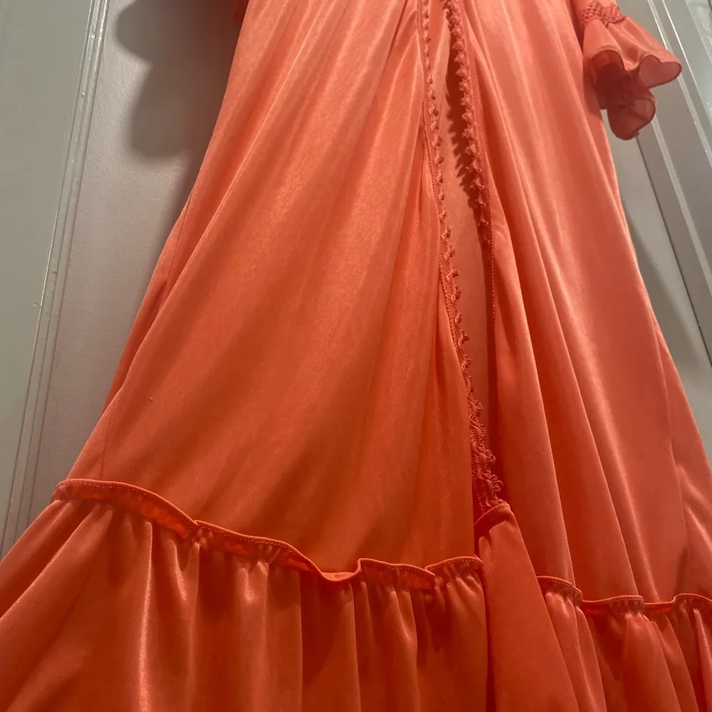 Happie Coquette Coral Pink Lace Ruffle Trim Midi Negligee Nightgown Robe - M - Image 13