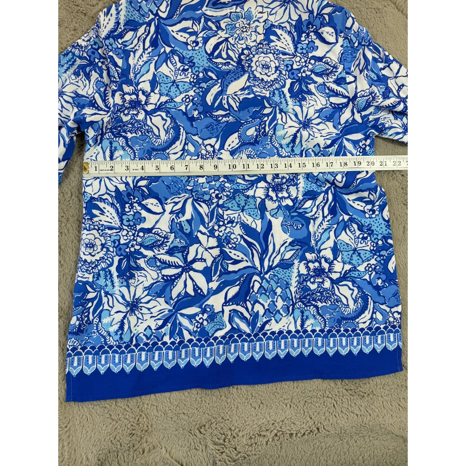 Lilly Pulitzer Women‎ M Luna Bay Blue Tang Flocking Floral 3/4 Sleeve Tunic Top - Image 7