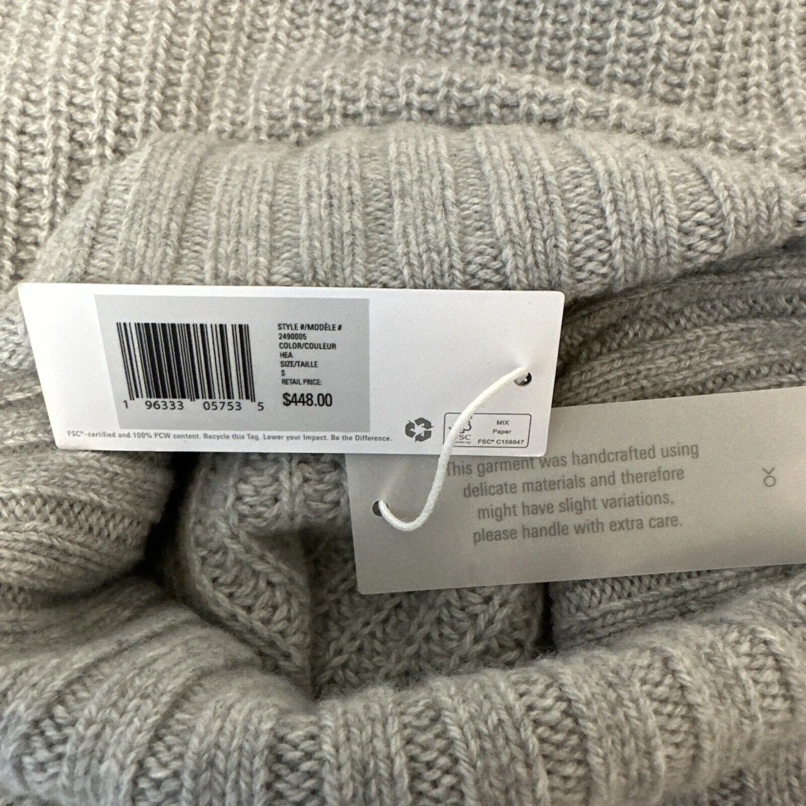 Outerknown Chunky Ribbed Oversize Sweater Size S Small Gray Turtleneck Cashmere - Image 8