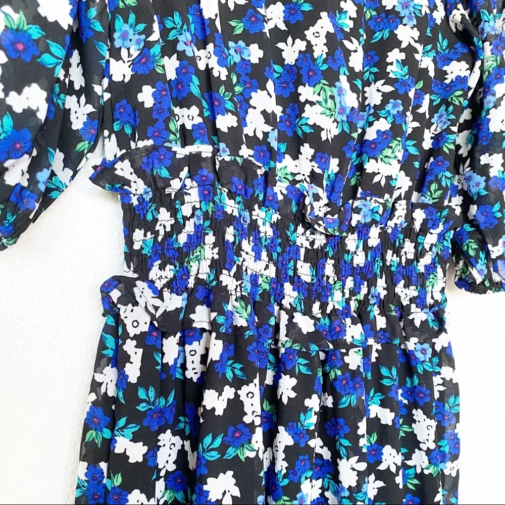 Boohoo Floral Chiffon Puff Sleeve Midi Dress Size 4 - Image 10