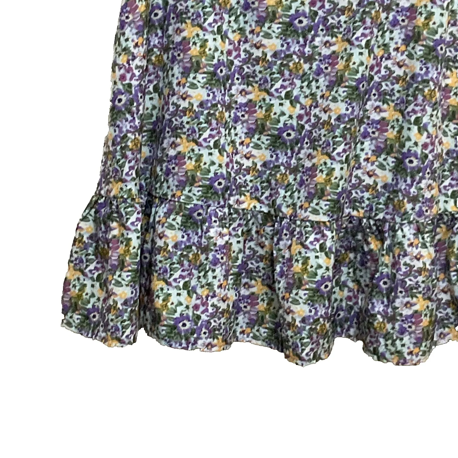 Allegra‎ Ruffle floral Chiffon Tie Neck Puff Short Sleeve women's smoke dress M - Image 5