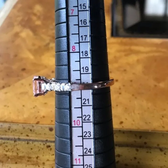 Natural Morganite Moissanite Sterling Silver Ring Size 9 Pink - Image 6