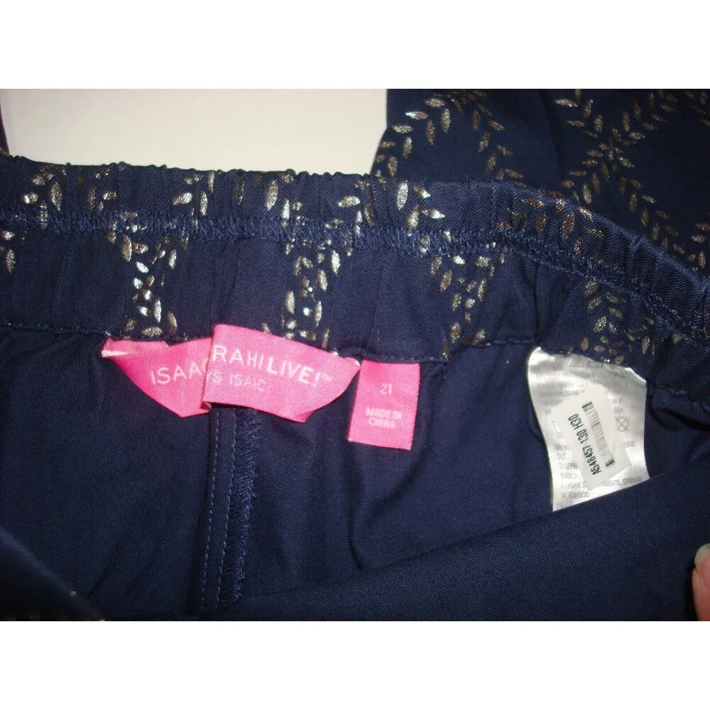New Womens Isaac Mizrahi Live! Stretch Navy Blue Silver Foil Leaf Pants 10 T Tal - Image 7