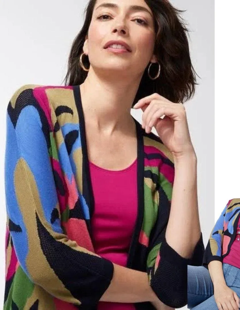 Chico’s Tropical Print Mesh Long Line Abstract Cardigan Sz Medium Maximalist - Image 3