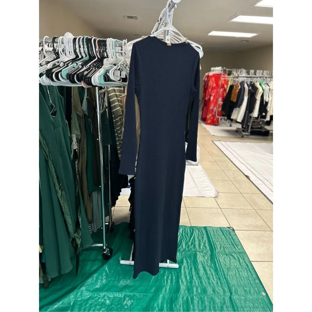 NEW Blue Bodycon Sweater Crewneck Ribbed Long Dress M Blue Size M - Image 2