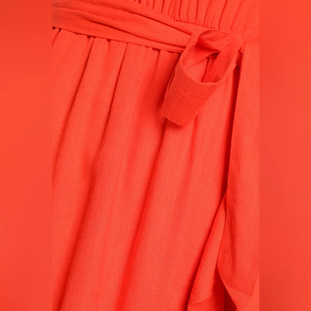 Lulus Bright Expression Orange Faux-Wrap Ruffled Midi Dress - Image 5