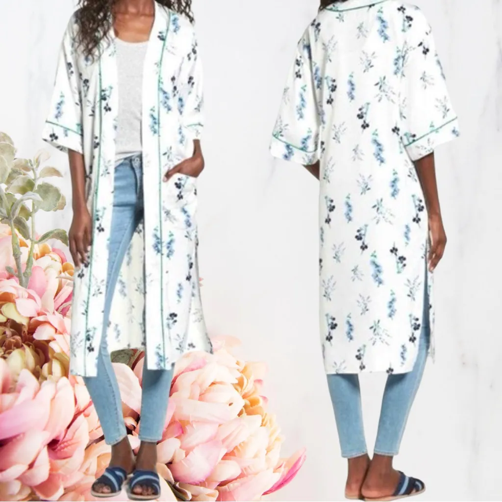 Vigoss Floral Kimono Duster White & Blue Sz S NWT - Image 2