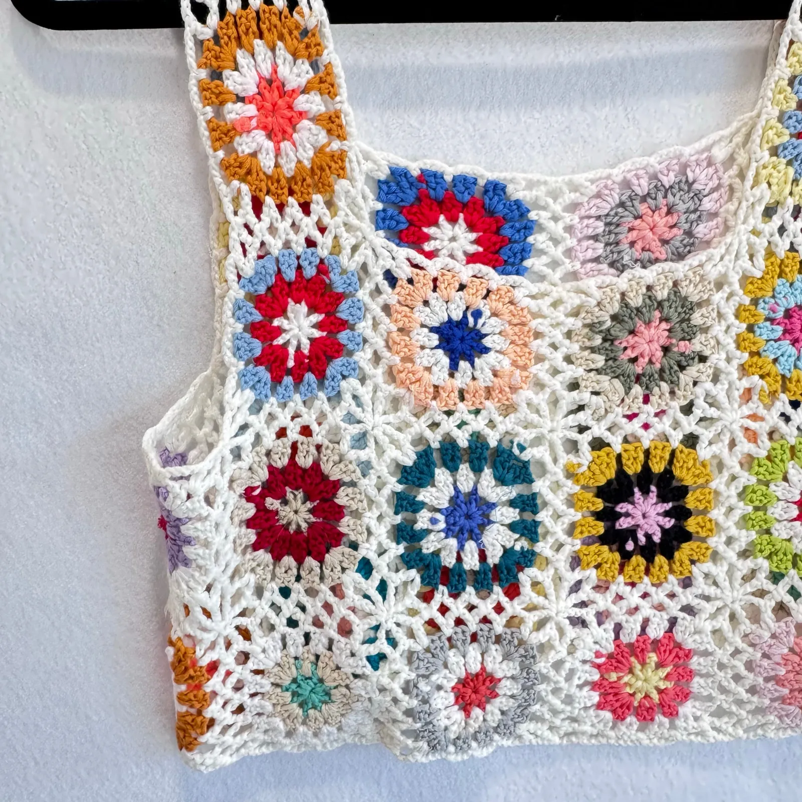 Crochet Knit Granny Square Tank Top Boho Festival Grandmacore Cottagecore s/m Size M - Image 4